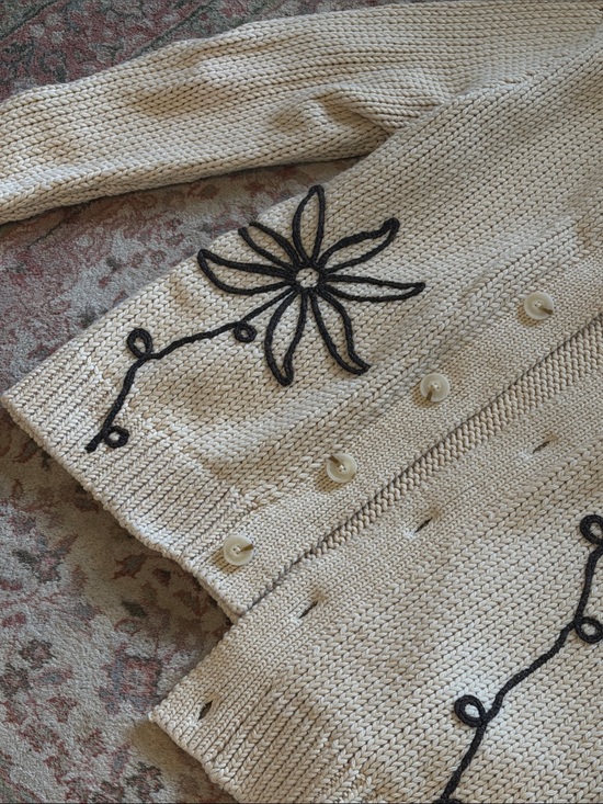 A.P.C. Other - A.P.C. Cream Knit Cardigan with Black Floral Appliqué